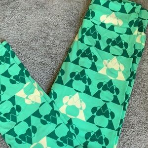 LuLaRoe Green and Cream Geometric Leggings